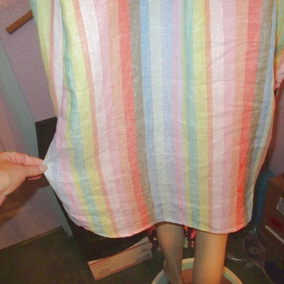 Gap Rainbow Stripe Linen Boyfriend Shirt Size L Button Up Long Sleeves Oversized - Picture 9 of 11